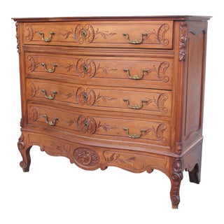 19thc French Louis XV Style Carved Walnut Chest of Drawers For Sale