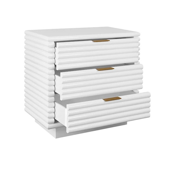 Not Yet Made - Made To Order Matthew Izzo Home Mateo Glossy White Lacquer Three Drawer Side Table With Brass Drawer Pulls For Sale - Image 5 of 6