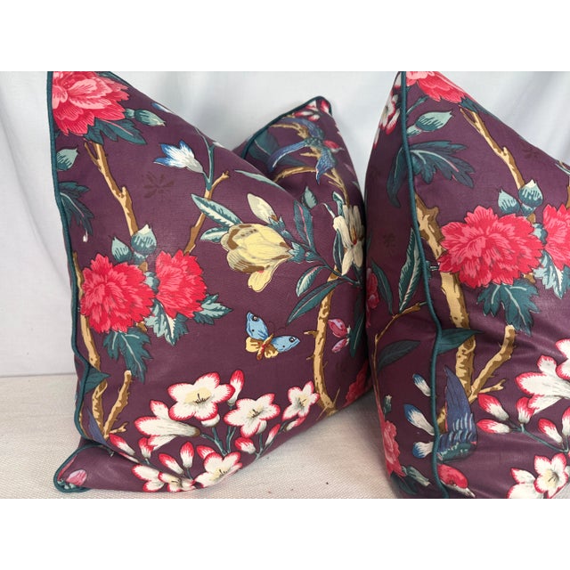 Transitional Vintage Manuel Canovas Floral Chintz in Plum 22" Pillows-a Pair For Sale - Image 3 of 3