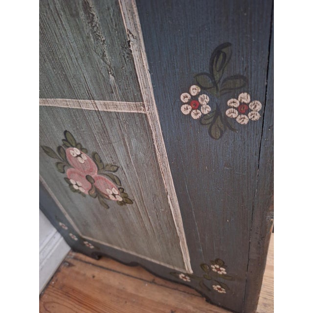 Small Antique Blue Hand-Painted Alpine Wardrobe, 1810s For Sale - Image 9 of 14