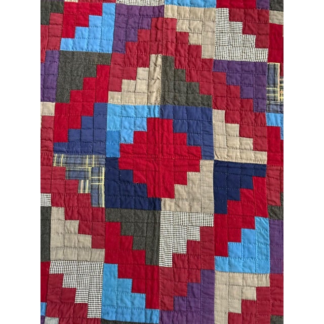 Antique American Lancester County Log Cabin Barn Raising Quilt with Boro Backing For Sale - Image 4 of 17