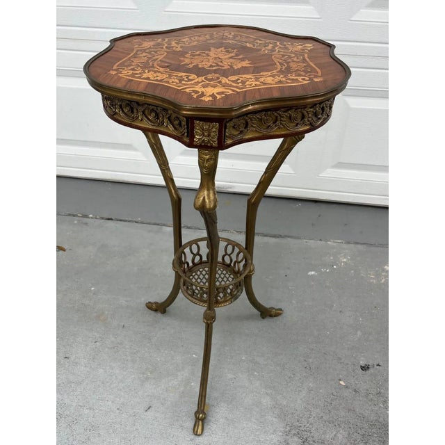 Bronze French Pair of Louis XVI Style Bronze Gueridon Tripod Tables For Sale - Image 8 of 9