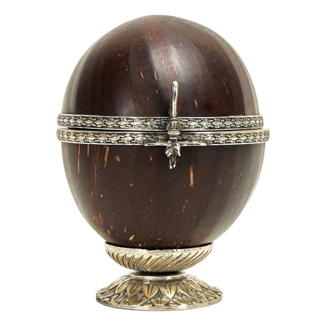 Antique Anglo Indian Coconut and Metal Box For Sale