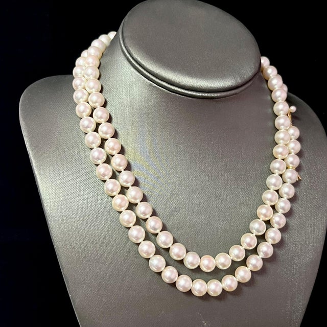 Japanese 1990s Mikimoto Estate Akoya Pearl Necklace 36" 14k Y Gold 9 mm Certified For Sale - Image 3 of 9