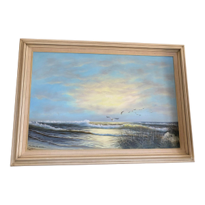Vintage Large Coastal 1970’s Seascape Oil Painting, Framed