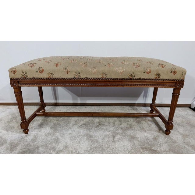 Antique Walnut Bench in Louis XVI Style, 1900 For Sale - Image 6 of 16