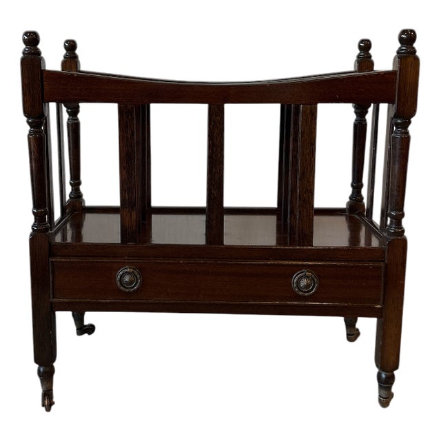 Victorian Mahogany Canterbury with Drawer & Castors For Sale