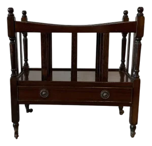 Victorian Mahogany Canterbury with Drawer & Castors