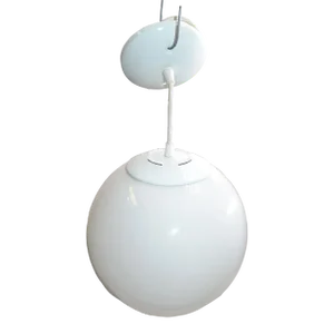 Bauhaus Style Round Opaline Glass and Enamel Pendant Light