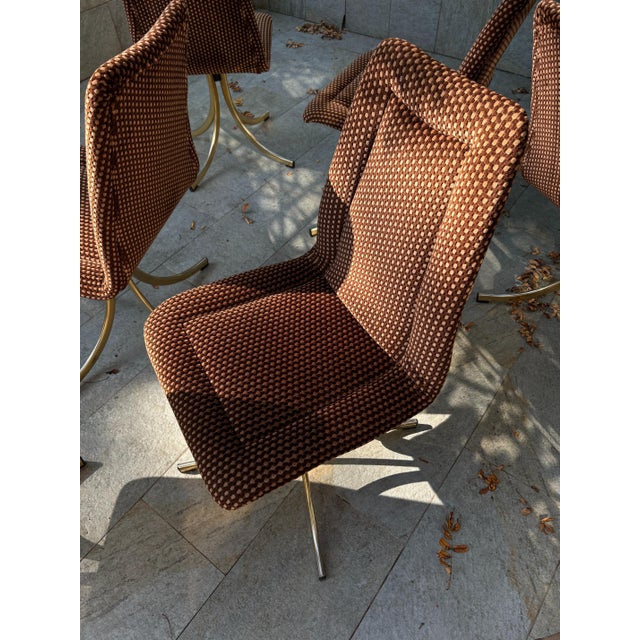 Swivel Chairs in Velour Fabric, Italy, 1970s, Set of 4 For Sale - Image 4 of 9