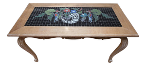 Vintage Coffee Table in Oak and Mosaic with Inlay Artwork, 1970s