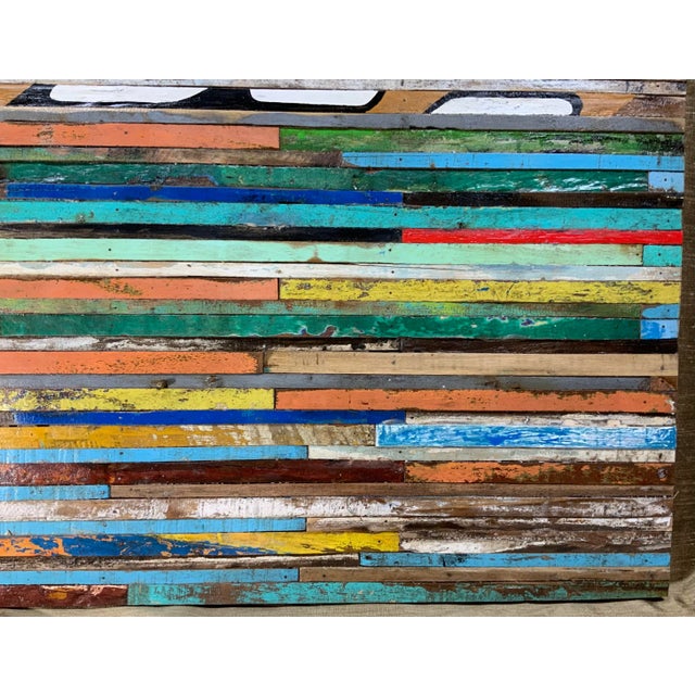 Turquoise Abstract Reclaimed Wood Wall Sculpture For Sale - Image 8 of 13