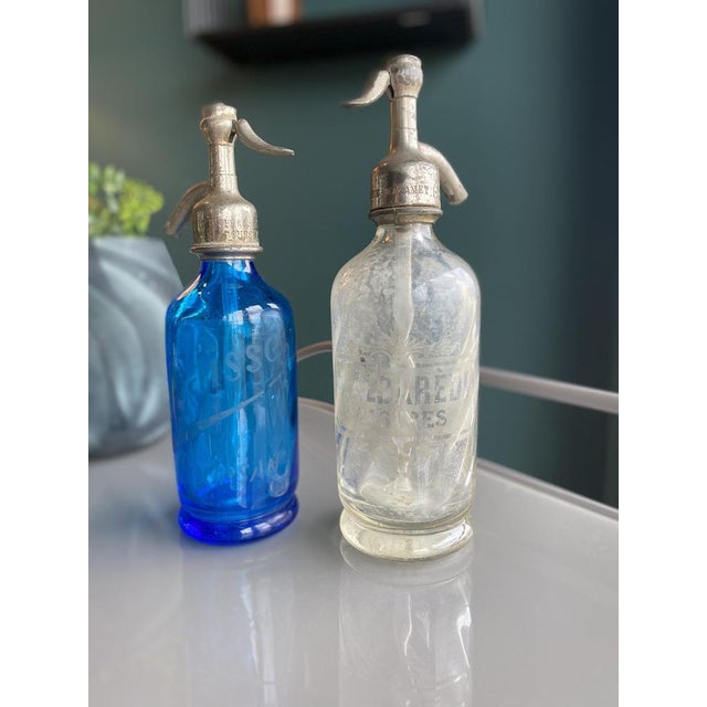 Small Blue Glass Seltzers Soda Syphons Bottles, 1890s, Set of 2 For Sale - Image 4 of 16