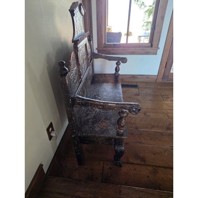 Arts & Crafts Mid 19th Century Polychrome Wood Bench For Sale - Image 3 of 8