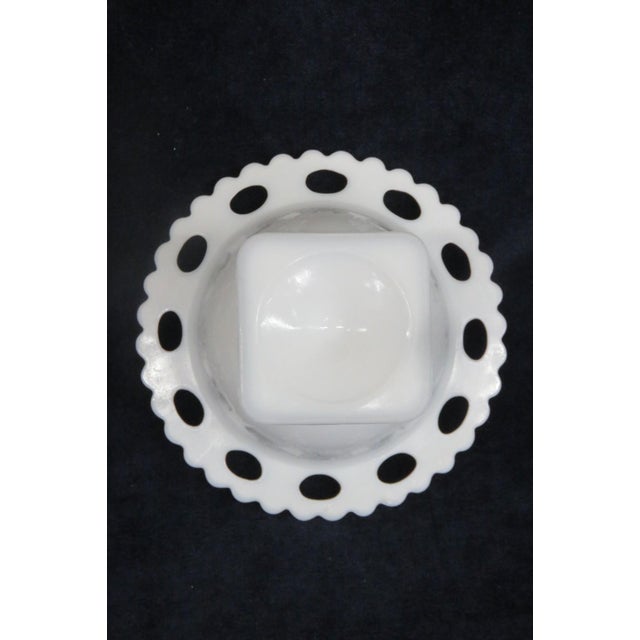 Mid 20th Century Mid 20th Century Indiana Glass White Milk Glass Open Laced Edge Pedestal Compote Candy Dish For Sale - Image 5 of 8