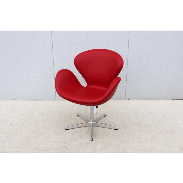 2010s Danish Mid-Century Modern Arne Jacobsen for Fritz Hansen Red Leather Swan Chair, New For Sale - Image 5 of 18