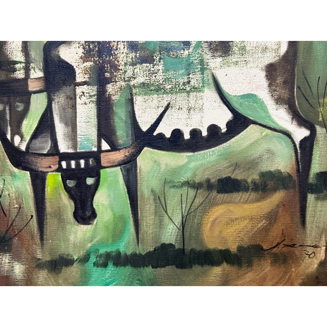 1970s Abstract Expressionist Oil Painting of 2 Steers on Canvas, Newly Framed For Sale In Miami - Image 6 of 10