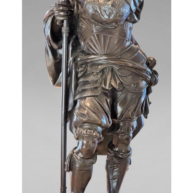 Metal Antique 25” Signed French Bronze Sculpture the Landsknecht by Albert-Ernest Carrier Belleuse For Sale - Image 7 of 13