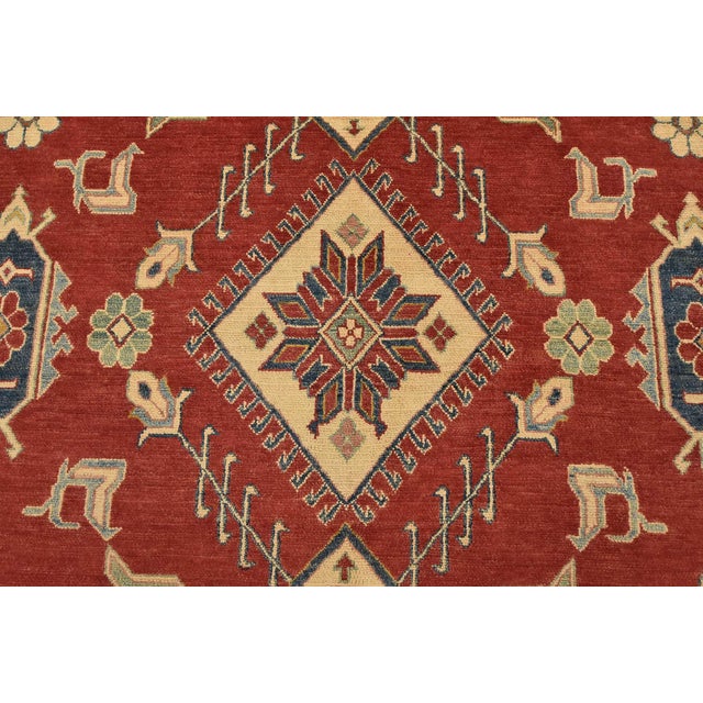 Kazak Rug 9’3” X 13’8” Red Wool Tribal Hand-Knotted Oriental Carpet For Sale In Philadelphia - Image 6 of 14