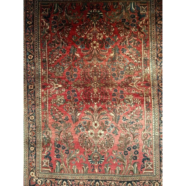 French Country Antique Persian Sarouk Area Rug, Handwoven All-Over Floral Pattern, Red & Navy, 4’ X 5’ For Sale - Image 3 of 10