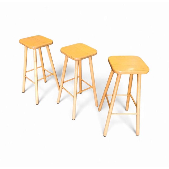 Beech Wood Stools, 1970s, Set of 3 For Sale - Image 4 of 5