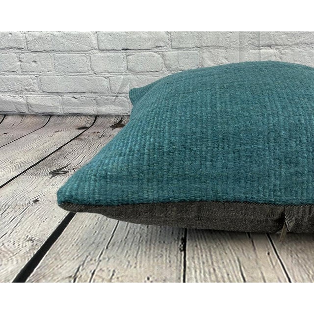 20 x 20 Hemp Pillow Turkish Cushion Natural Blue Pillow Cushion For Sale - Image 4 of 4