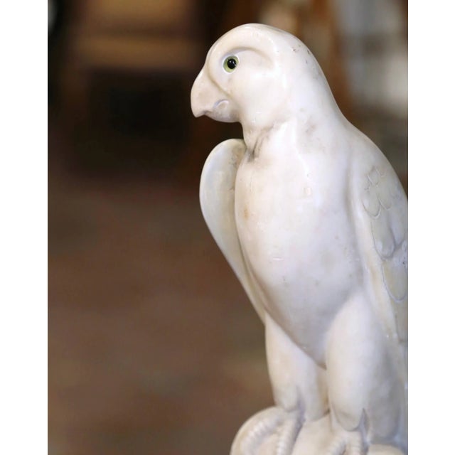 19th Century French Carved Marble Parrot Sculpture With Glass Eyes For Sale In Dallas - Image 6 of 9