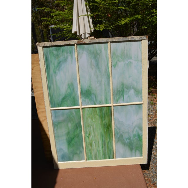 Great slag glass window from an old church here in VA. Wooden frame, chipped paint, metal partial latch. String in the...