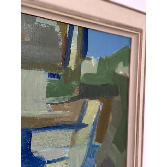 Original Swedish Oil on Canvas – “Blue and Green” by Lennart Kindgren – Vintage & Framed – 42 × 50 cm (16.5" × 19.7") A...