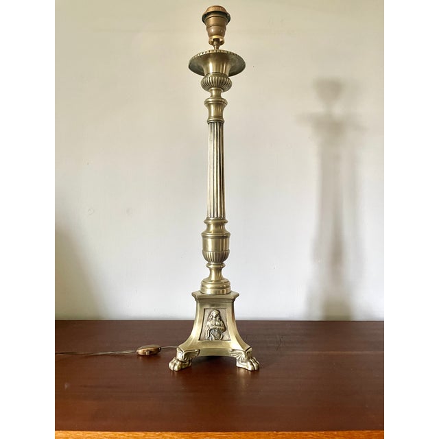Brass Tripod Church Candlestick Lamp Base, 1930s For Sale - Image 9 of 9