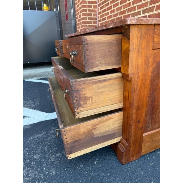 Antique Victorian Eastlake Solid Wood and Burledwood Marble Dresser With Knapp Joint For Sale - Image 14 of 17