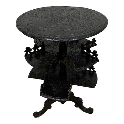 Antique Napoleon III Smoking Table in Blackened Wood, 19th Century For Sale