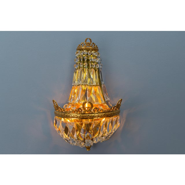 Metal German Empire Style Crystal Glass and Brass Sconce by Palwa, 1960s For Sale - Image 7 of 18