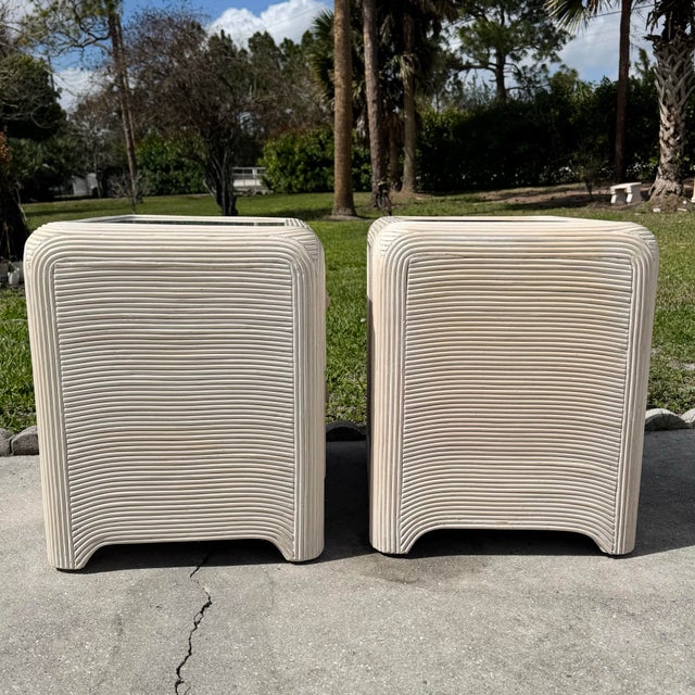 Wood Boho Chic Waterfall Pencil Reed Nightstands - A Pair For Sale - Image 7 of 11