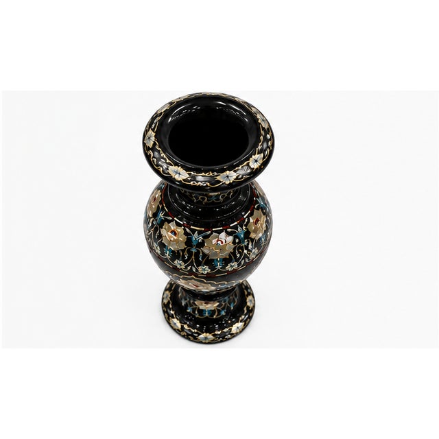 Not Yet Made - Made To Order Pietra Dura Floral Art Home Decor | Black Marble Inlay Flower Vase Set 15" Inches For Sale - Image 5 of 5