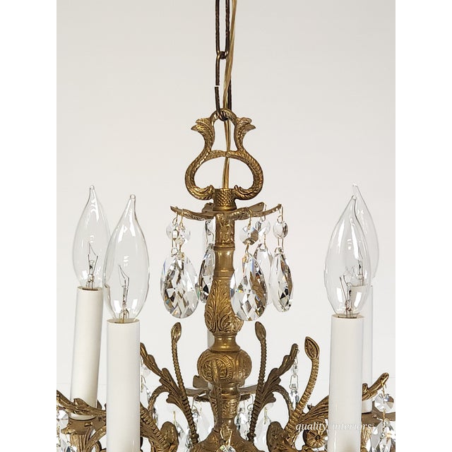 Offered for your consideration is an Antique 5 Light Sensational Shinning Swanky Brass Cut Lead Crystal Chandelier. The...