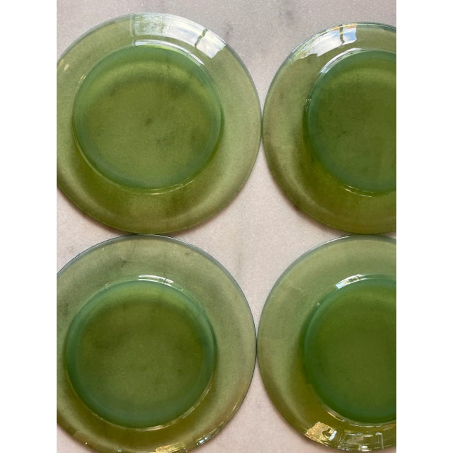 Set of 4 Vintage Green Glass Lunch or Salad Plates For Sale - Image 9 of 9
