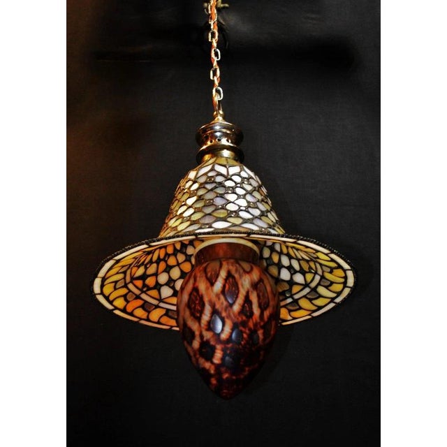 Art Deco Tiffany Style Stained Glass Acorn Pendant Light, 1940s For Sale - Image 16 of 18