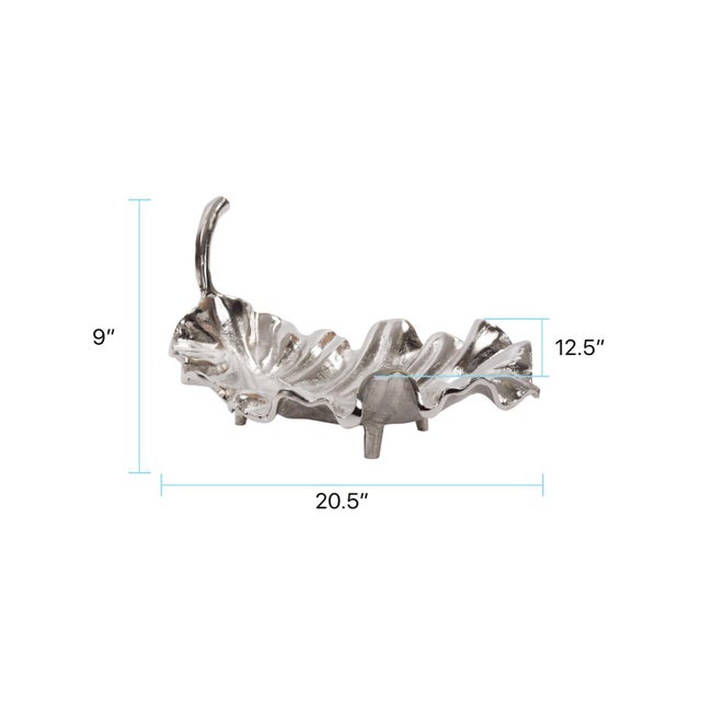 Calathea Leaf Polished Silver Sculpture- Large For Sale - Image 9 of 9