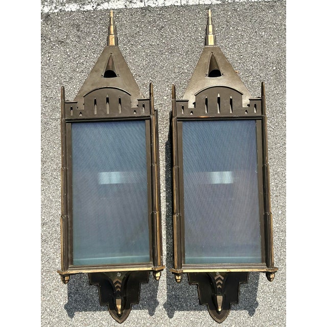 Vintage Monumental Patinated Copper Wall Sconce - A Pair For Sale - Image 11 of 12
