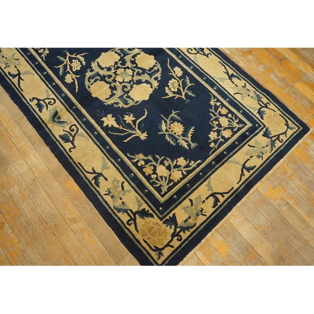 1920s Navy Blue Medallion Oriental Antique Chinese Peking Small Rug 3' X 4'10'' For Sale In New York - Image 6 of 9