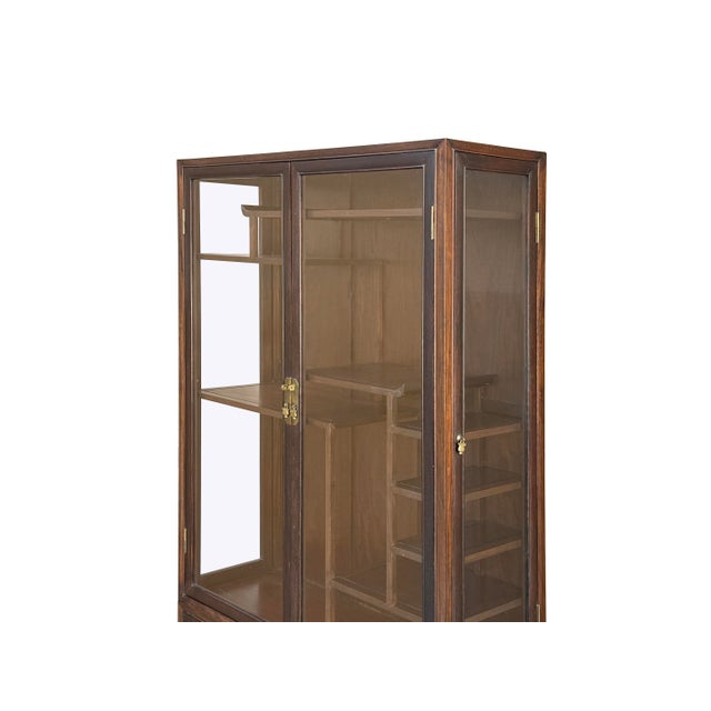 Vintage Dark Brown Oriental Treasure Glass Doors Display Curio Stack Cabinet For Sale - Image 10 of 13