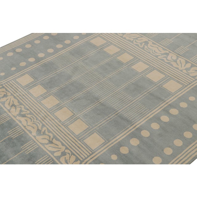 Rug & Kilim Rug & Kilim’s French Art Deco style rug in Blue & Cream Geometric Patterns - 8x10 For Sale - Image 4 of 7