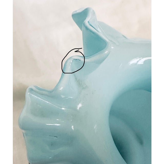 Fenton Blue Overlay Crimped Vase For Sale In Palm Springs - Image 6 of 7