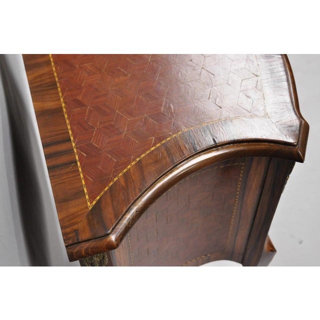 Vintage French Louis XV Style Marquetry Inlay 2 Drawer Nightstand Commode Table For Sale - Image 10 of 16
