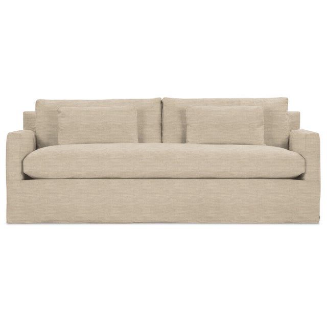 Contemporary Serena Slipcover Bench Cushion Sofa, Beige Linen For Sale - Image 3 of 6