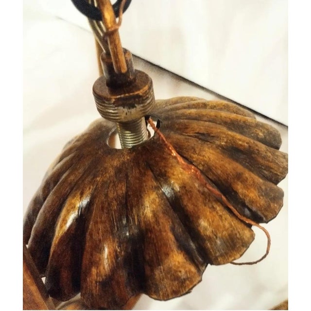 Black Vintage Currey & Company Style Large Faux Bamboo Bronze Black Palm Leaf Regency Iron 6 Light Chandelier Light Fixture For Sale - Image 8 of 8