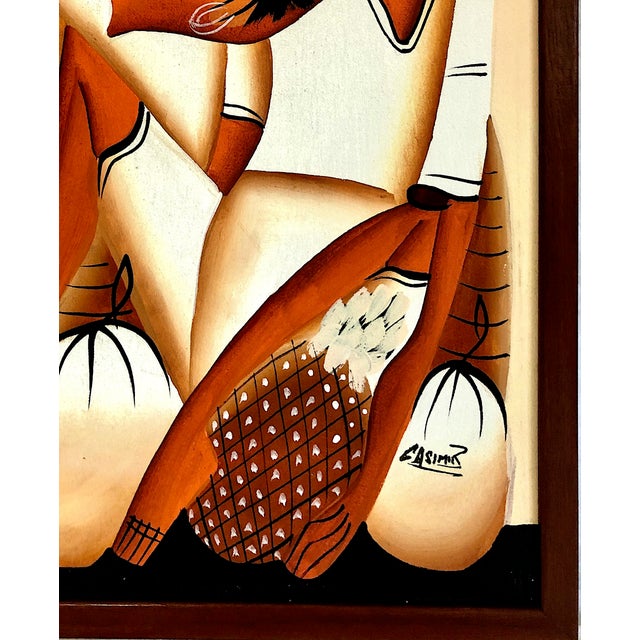 Terra Cotta Haitian Naïve Art Movement Signed Painting, by Laurent Casimir For Sale - Image 8 of 10