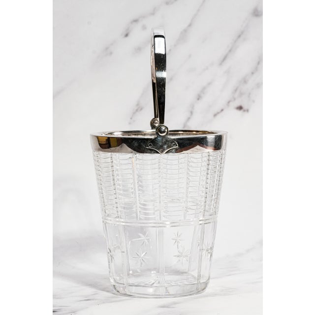 Metal Brilliant English Vintage Crystal Ice Bucket Silverplate Rim Handle Luxury Barware Home Decor For Sale - Image 7 of 10