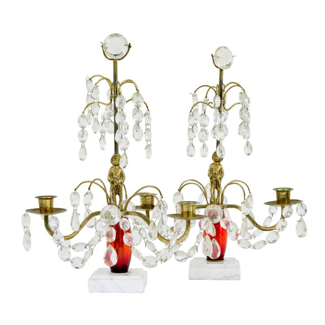 Mid-Century Cut Glass and Marble Candelabras, 1960, Set of 2 For Sale - Image 6 of 6